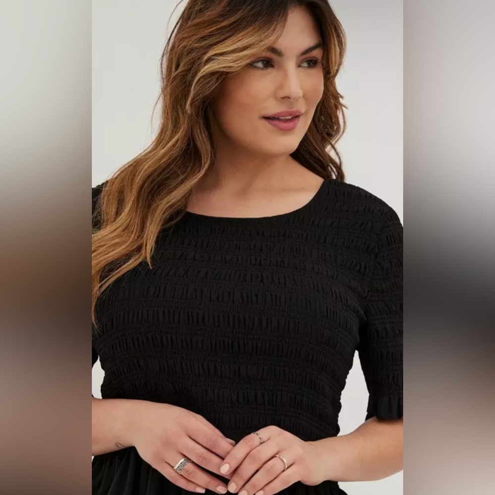 Torrid Black Smocked Peplum Blouse - Picture 3 of 7